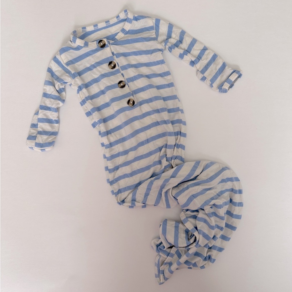MILES Newborn Knotted Gown - Lou Lou & Company Light Blue‎ and White Stripes